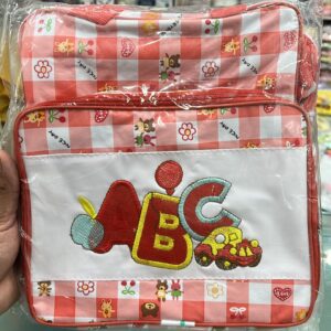 🎒 ABC Baby Bag – Cute Cartoon Print | Red Checkered Design