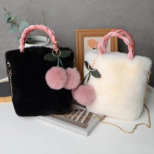 Women's Plush Bag Cherry Bag Cute Handbag Winter Shoulder Bag Crossbody Bag