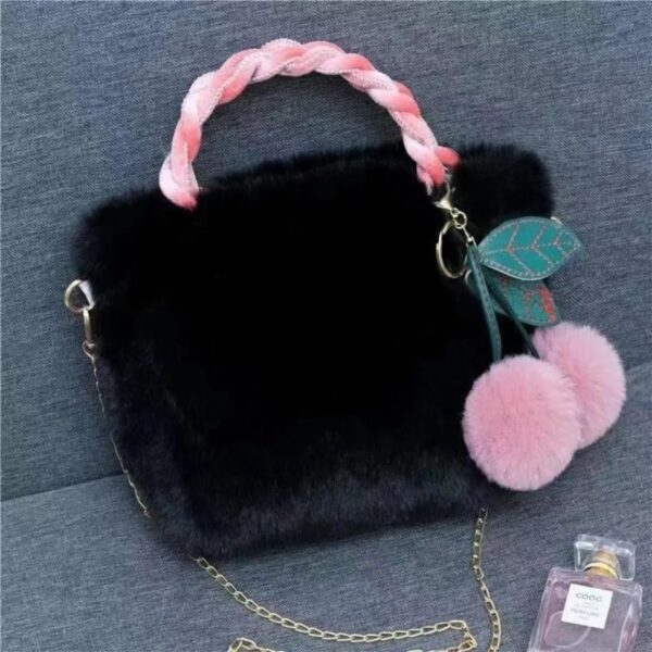 Women's Plush Bag Cherry Bag Cute Handbag Winter Shoulder Bag Crossbody Bag - Image 2