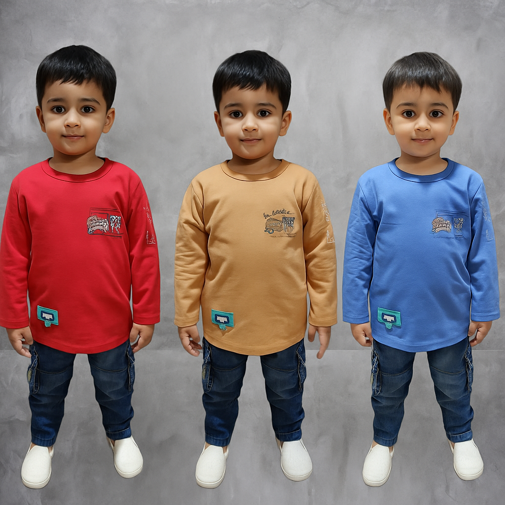 Boys' Premium Cotton Lycra T-Shirt & Denim Pant Set β Multiple Colors