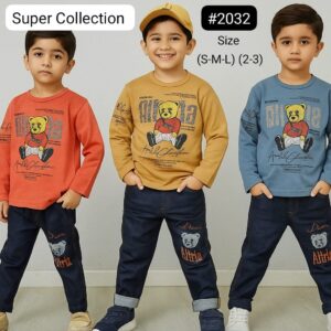 Super Collection – Boys' Teddy Bear Sweatshirt & Jeans Set (Size 2–3 | S-M-L)