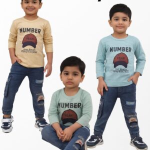 KB Fashion Boys’ Casual Slub Lycra Top & Stretchable Denim Set – Style #2510 / #1510
